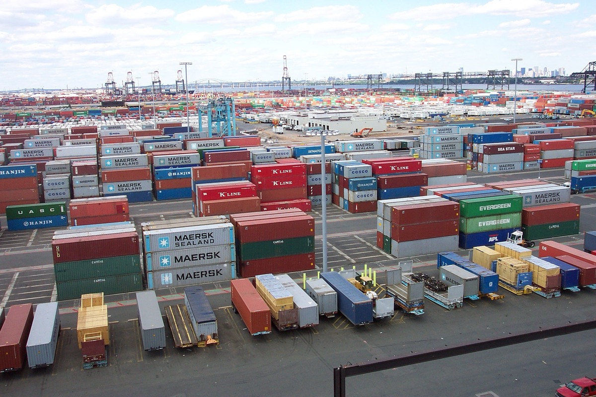 Shipping containers stacked at the Port Elizabeth marine terminal, New Jersey