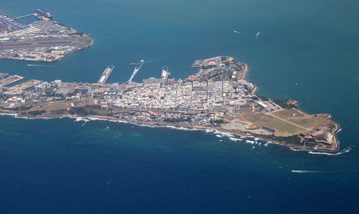 Aerial view of Old San Juan and the harbor, Puerto Rico
