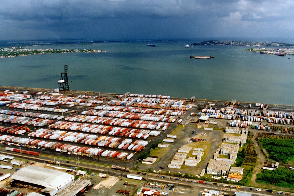 Aerial view of the container yard at the Port of San Juan, Puerto Rico